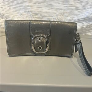 Coach Metallic Gray Leather Wristlet